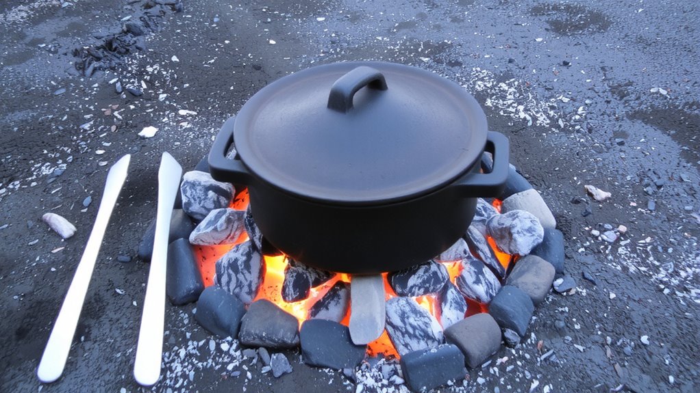 coals under dutch oven