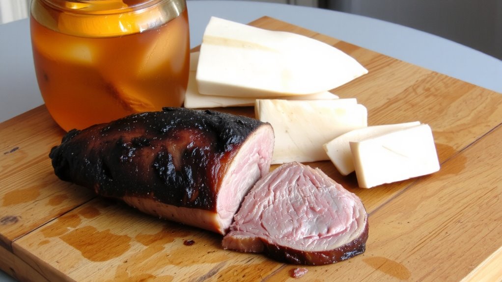 cold smoke with controlled temperature and damp wood