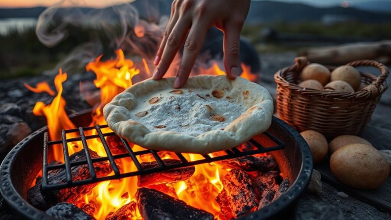 cooking flatbreads on campfire grate