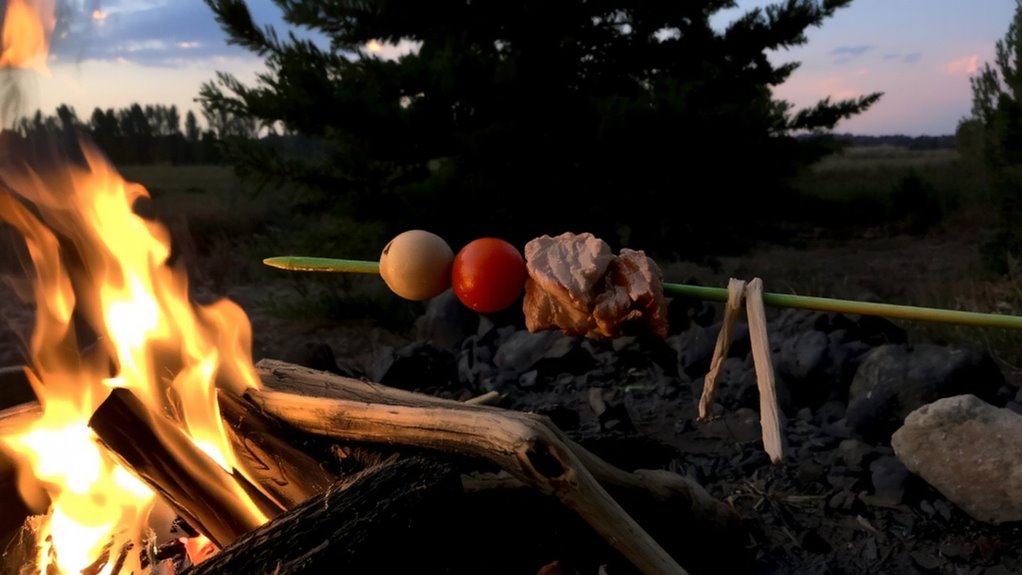 green wood skewer roasting