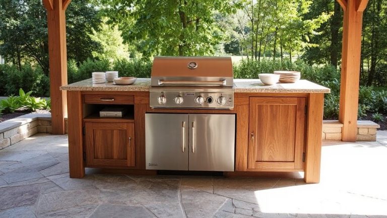 grill island with shelves