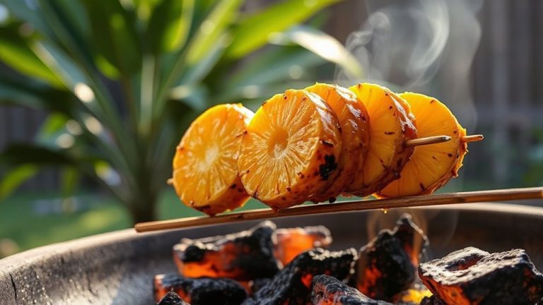 grilled pineapple on hardwood sticks