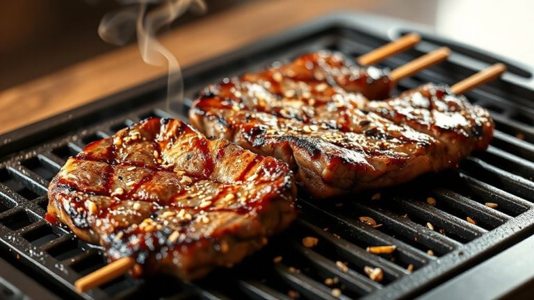 grilled steak with sesame skewers