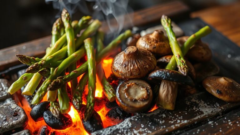 grilling asparagus and mushrooms