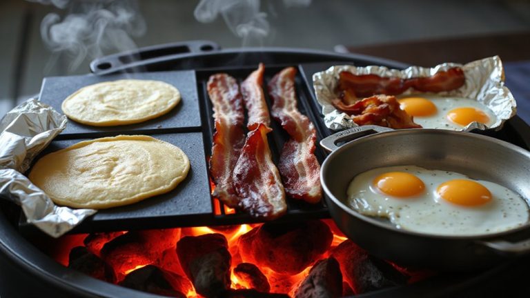 grilling breakfast on hibachi