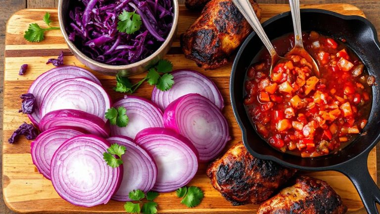 red onion slices enhance flavor