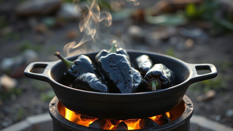 roasting poblanos on rocket stove