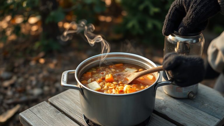 simmer lentil stew outdoors