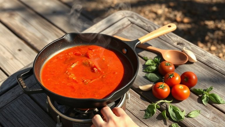 simmer sauce carefully outdoors