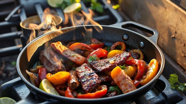 sizzling fajitas in cast iron