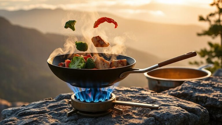 stir frying on camp stove