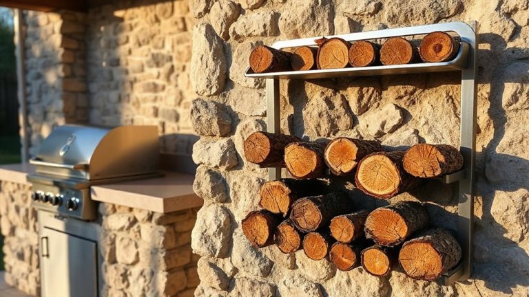 wall mounted firewood storage near cooking area